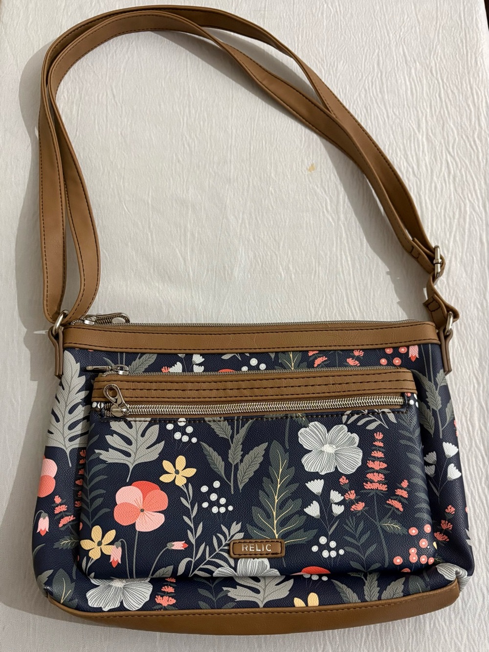 Relic Floral Crossbody Organizer Bag Navy Botanical Print